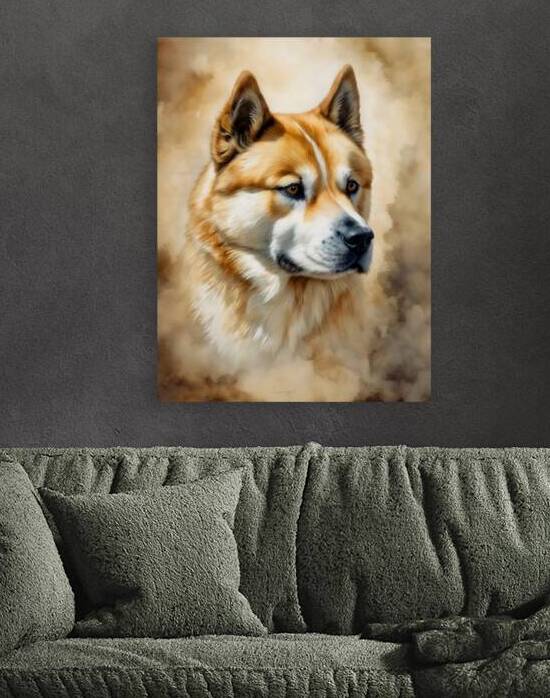 akita water colour wall art portrait by Lumina Dream Studio
