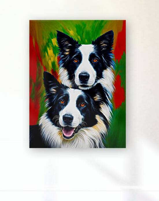 border collie duo pop art portrait by Lumina Dream Studio