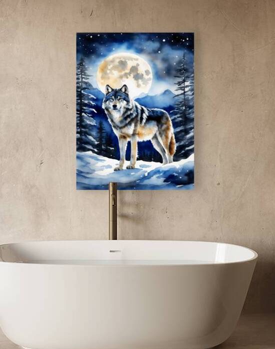 wolf art night portrait Reproduction