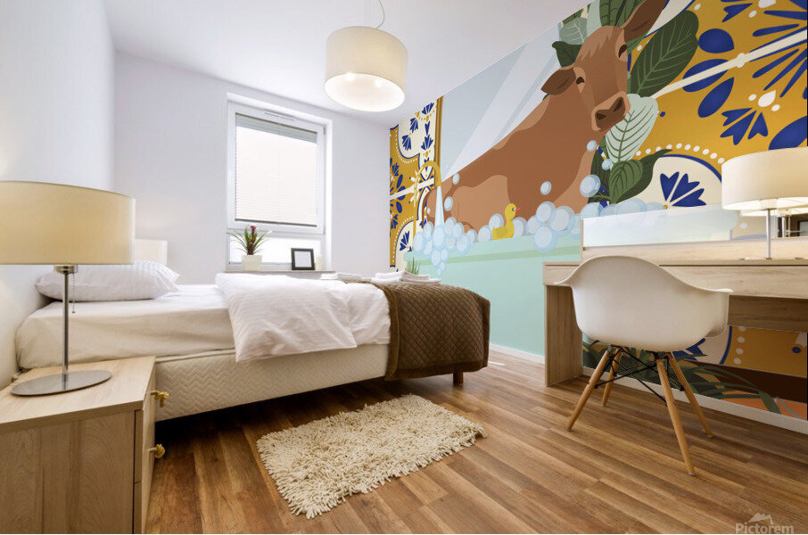 Cow Taking a Bath Mural print
