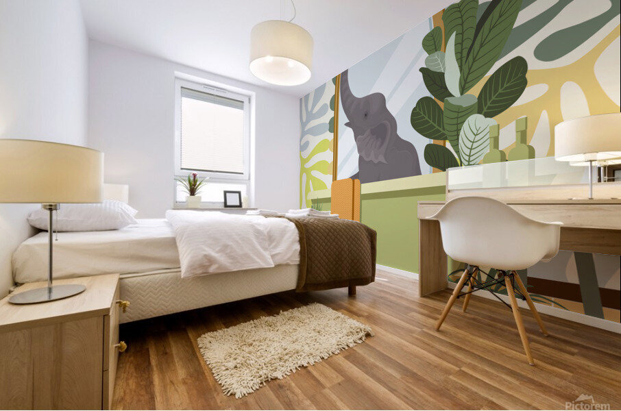 Elephant Bathing Mural print