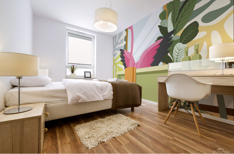 Flamingo Bathing Mural print