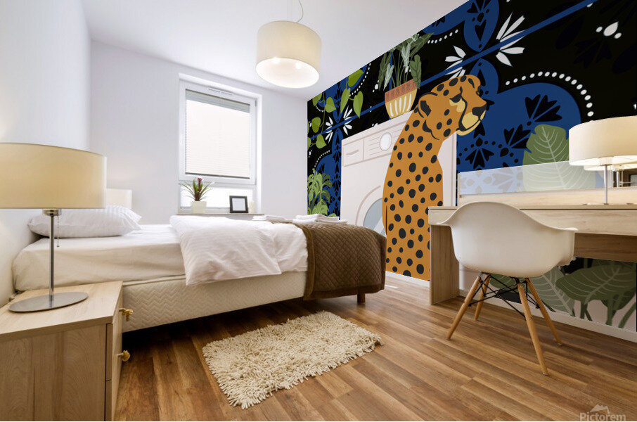 Cheetah in Laundry Mural print