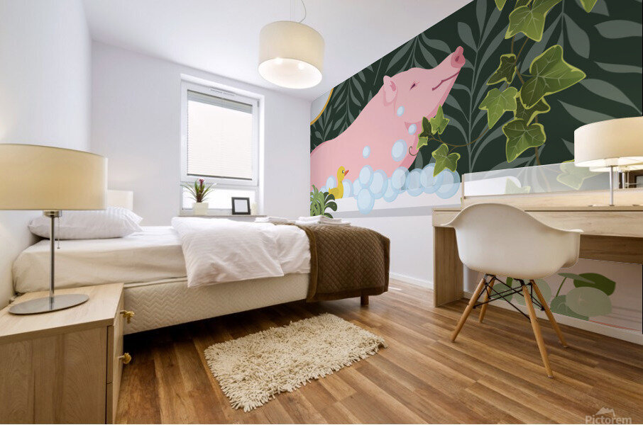 Pig Taking a Bath Mural print