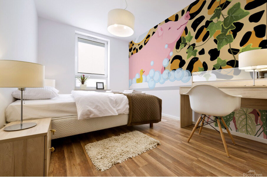 Pig Taking a Bubble Bath Mural print