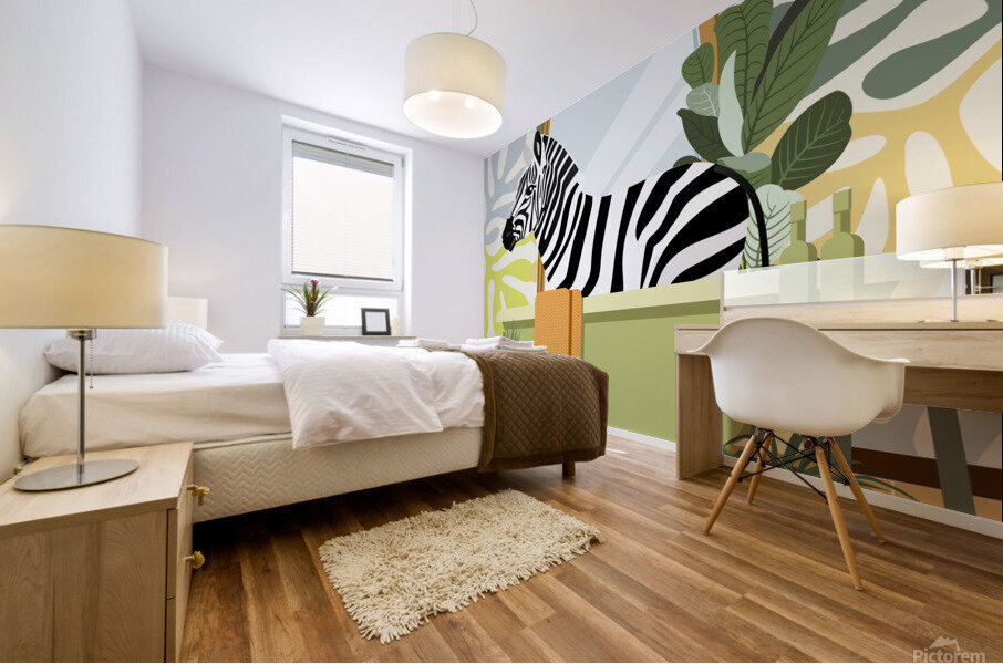 Zebra Bathing Mural print