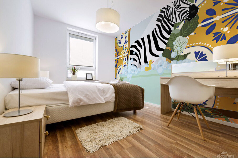 Zebra Taking a Bath Mural print