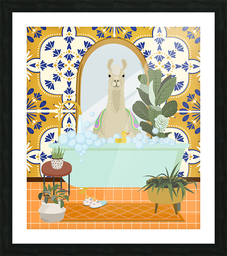 Alpaca Taking a Bath Picture Frame print