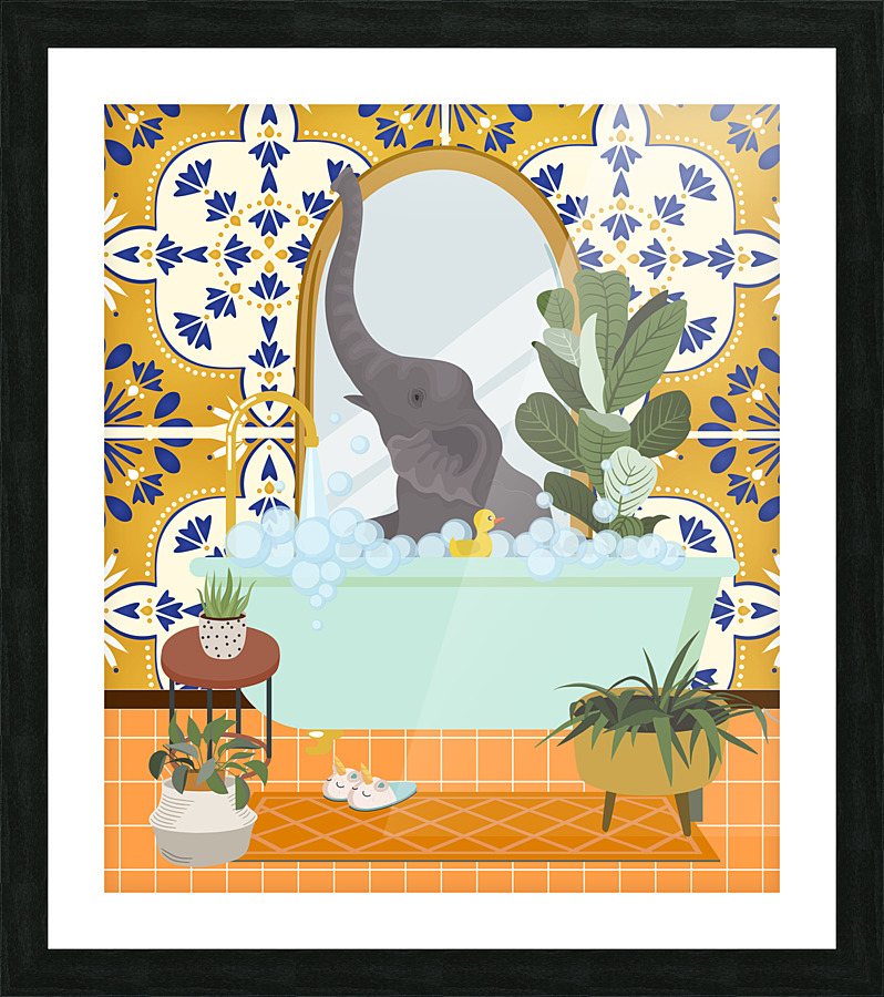 Elephant Taking a Bath Picture Frame print
