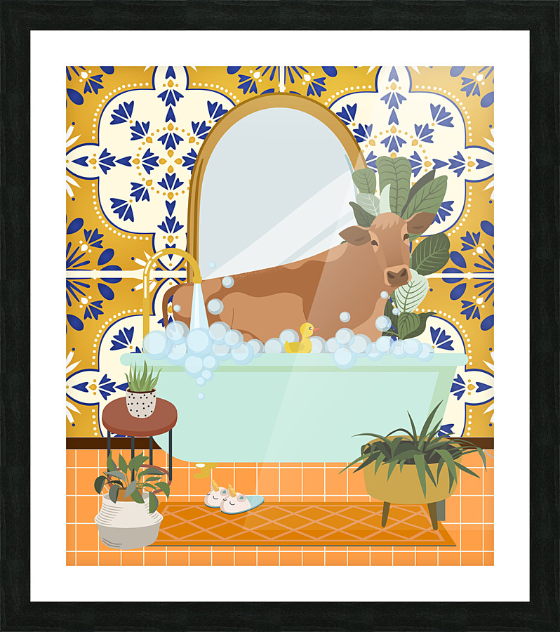 Cow Taking a Bath Picture Frame print