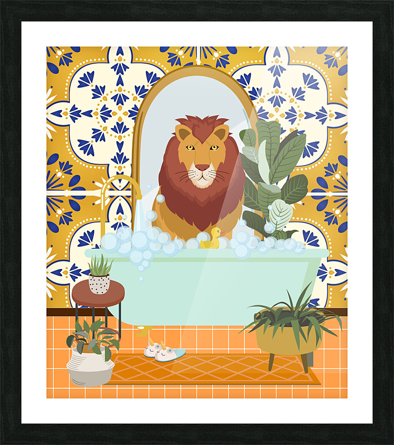 Lion Taking a Bath Picture Frame print