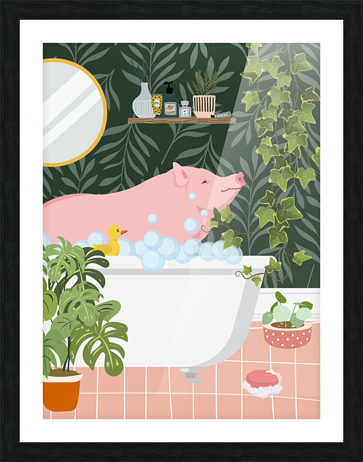 Pig Taking a Bath Picture Frame print