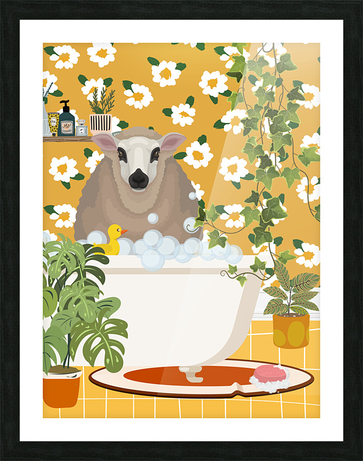 Sheep Taking a Bath Picture Frame print