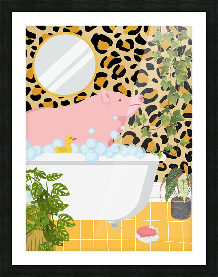 Pig Taking a Bubble Bath Picture Frame print