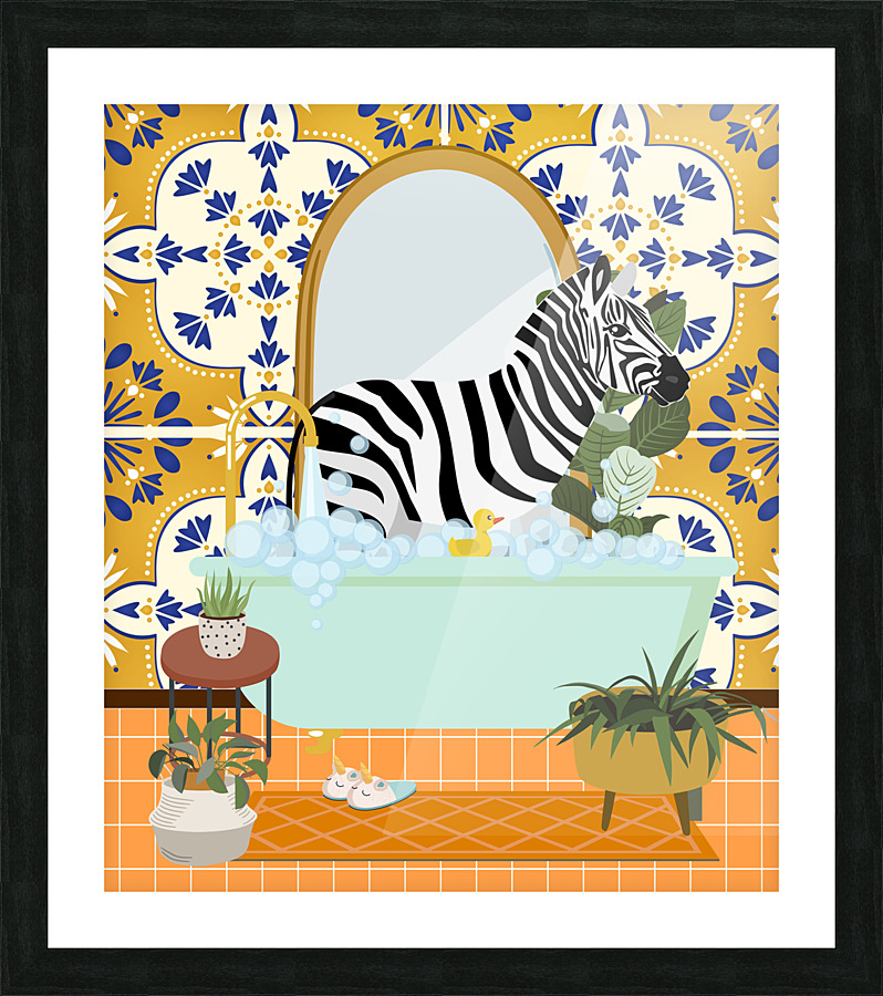Zebra Taking a Bath Picture Frame print