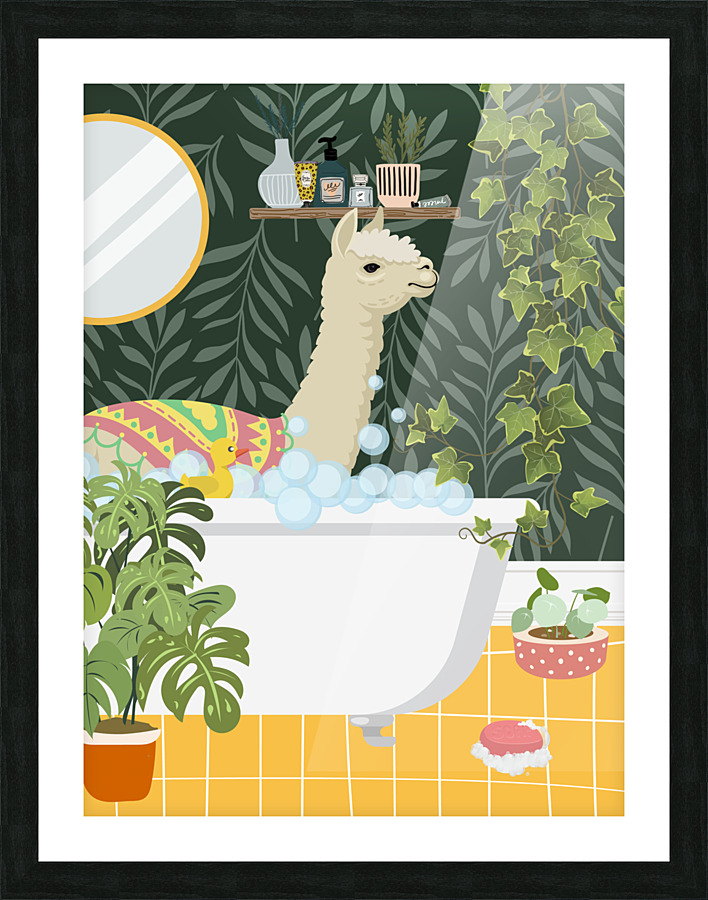 Llama Taking a Bath Picture Frame print