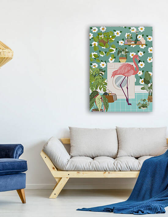 Flamingo in Botanical Laundry Room by Jania Sharipzhanova