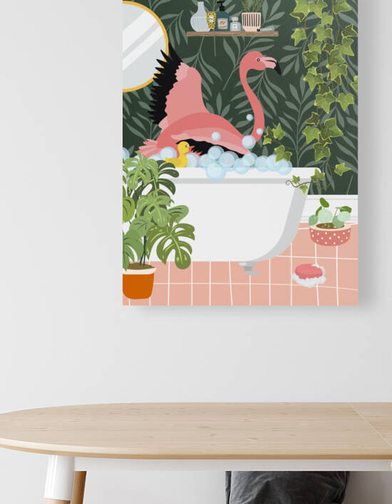 Flamingo in Tropical Bathroom by Jania Sharipzhanova