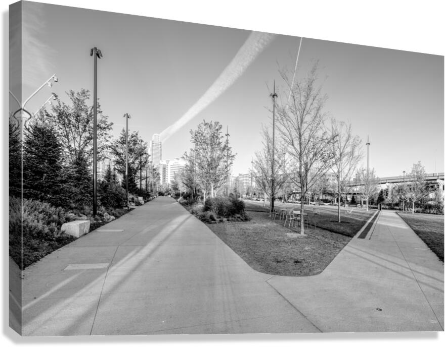 Omaha Riverfront Park Sidewalk Split Grayscale Canvas Print
