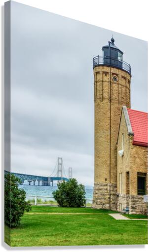 Mackinac Bridge And Lighthouse Canvas Print