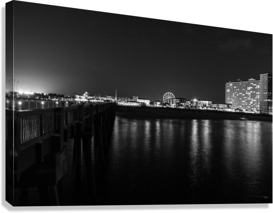 Panama City Beach Night Grayscale Canvas Print