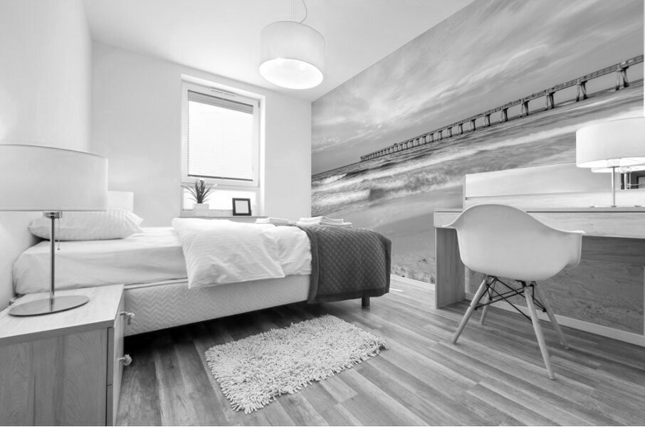 Rolling Waves Navarre Beach Pier Grayscale Mural print