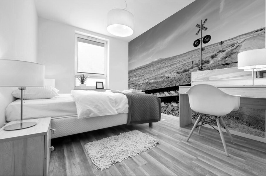 Utah Railroad And Mountains Grayscale Mural print