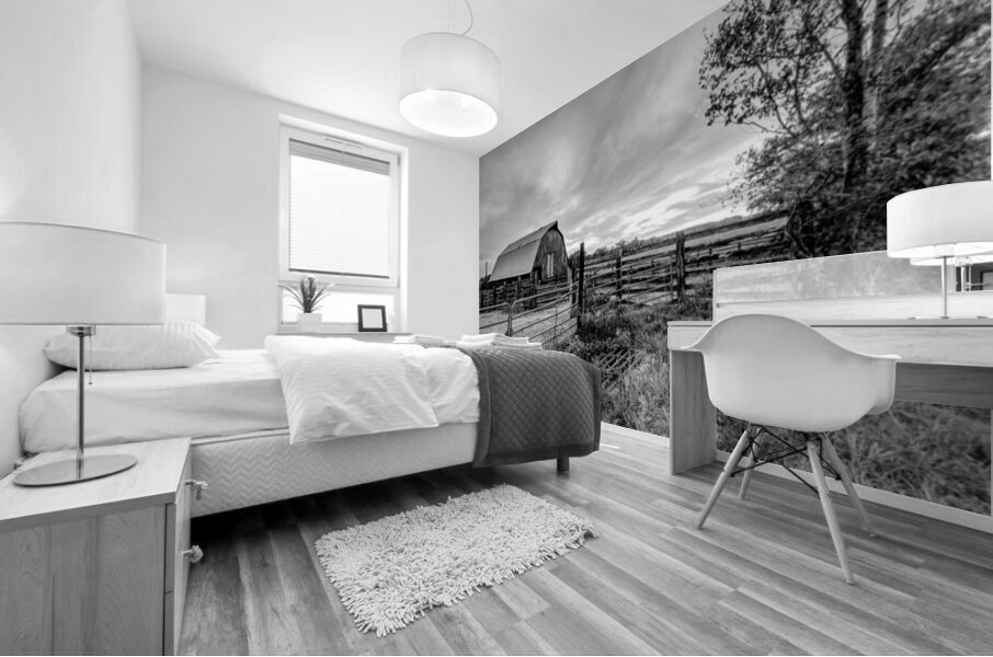 Ozarks Barn October Sunset Grayscale Mural print