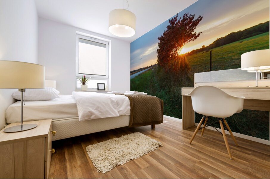 Red Sumac Tree Sunrise Countryside Mural print