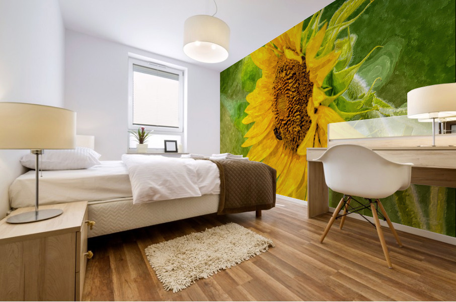 Bee And Sunflower Painterly Mural print