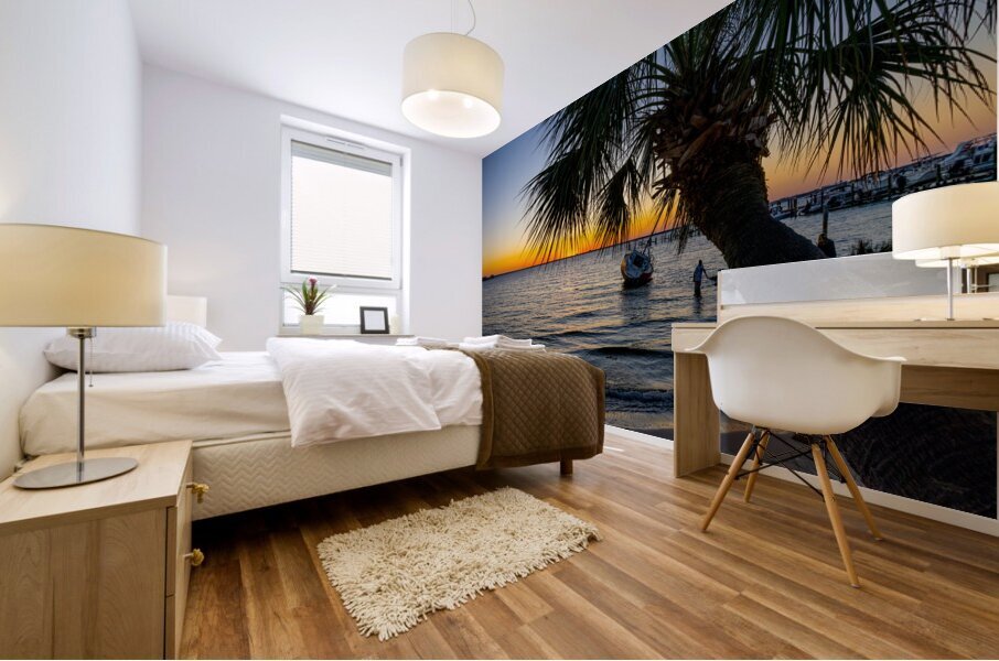 Gulf Breeze Palm Tree And Sailboat Sunset Mural print