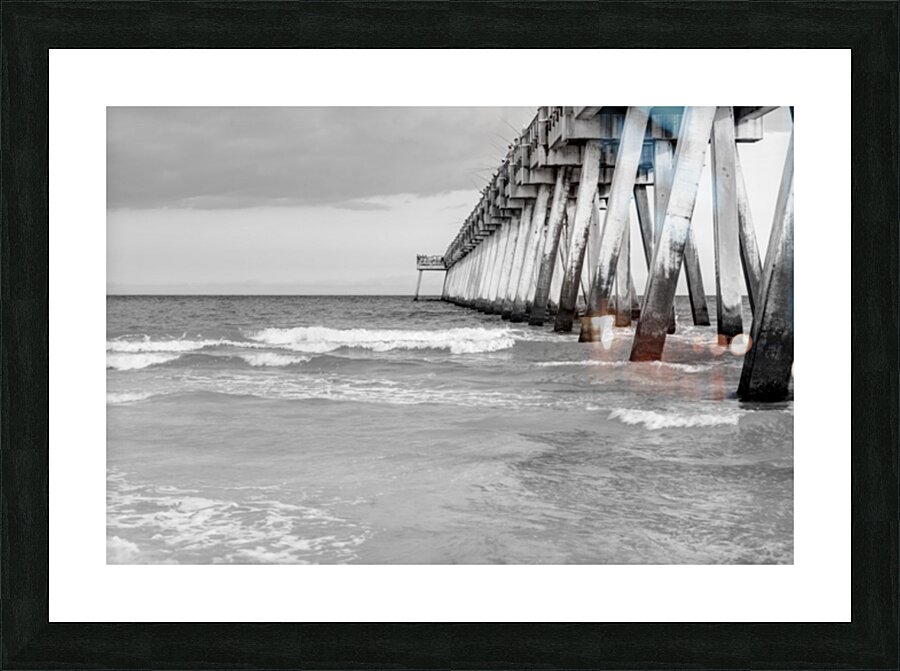 Rolling Waves Navarre Pier Grayscale Picture Frame print