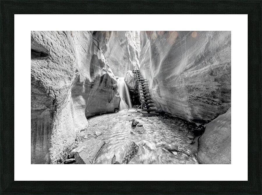 Glowing Kanarra Falls Staircase Grayscale Picture Frame print