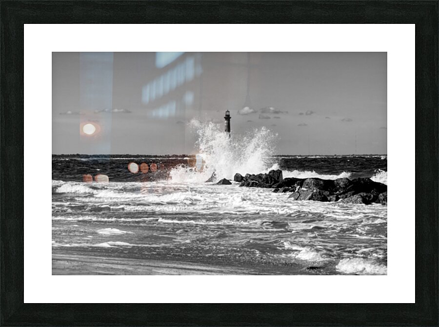 Morris Lighthouse Splash Grayscale Picture Frame print