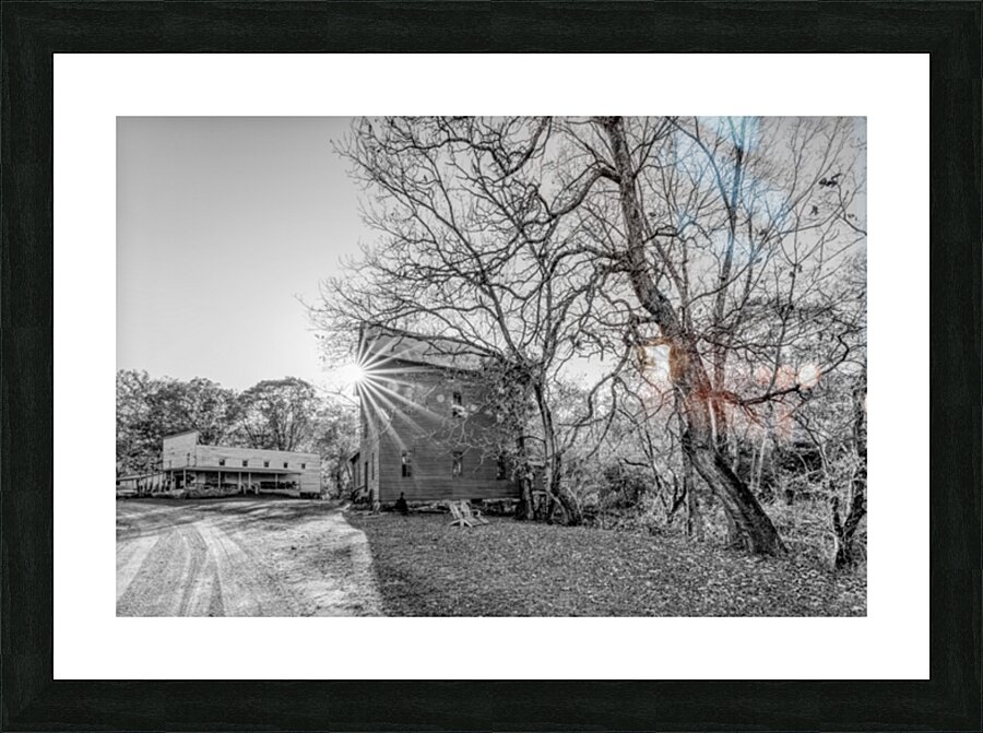 Evening Sunburst Topaz Mill Grayscale Picture Frame print
