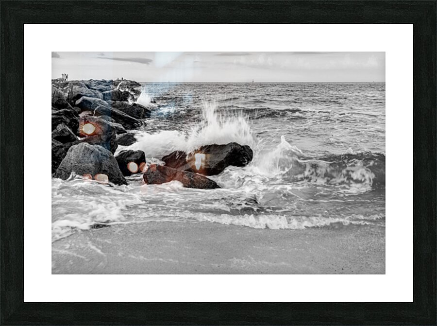 Wave Splashes Perdido Jetty Grayscale Picture Frame print
