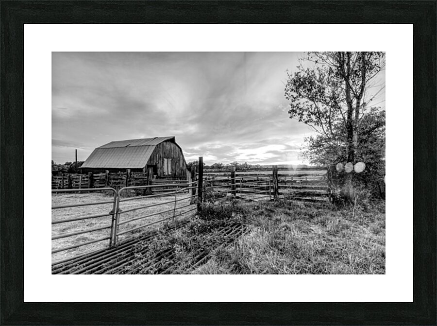 Ozarks Barn October Sunset Grayscale Picture Frame print
