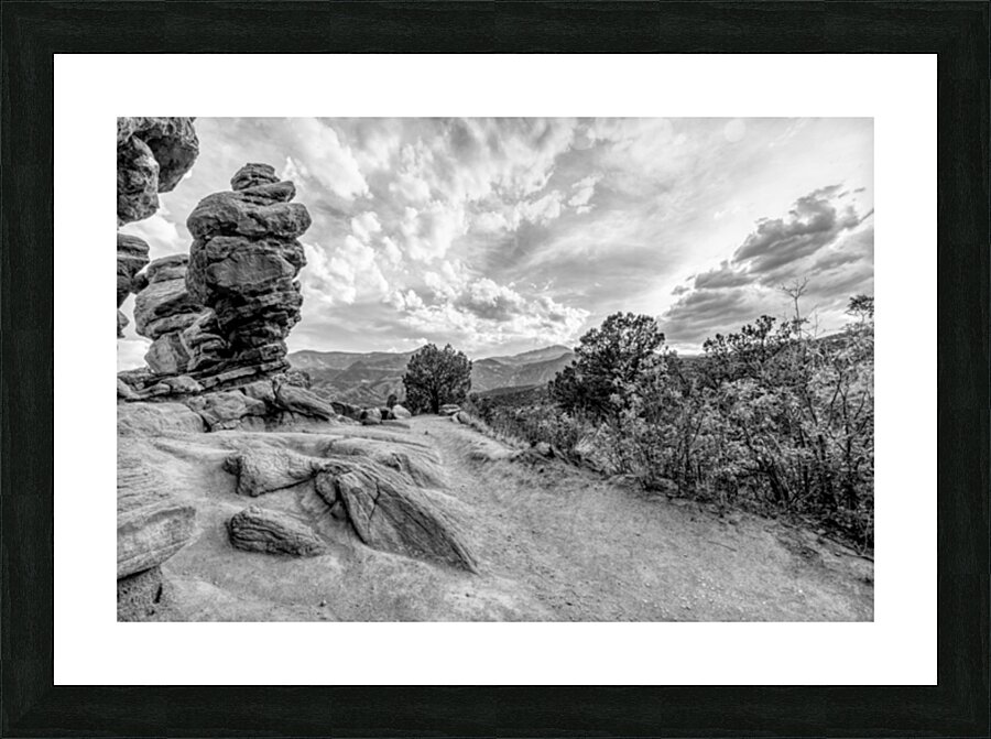 Pikes Peak View Behind Siamese Twins Grayscale Picture Frame print
