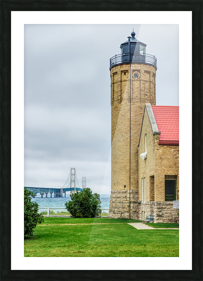 Mackinac Bridge And Lighthouse Picture Frame print