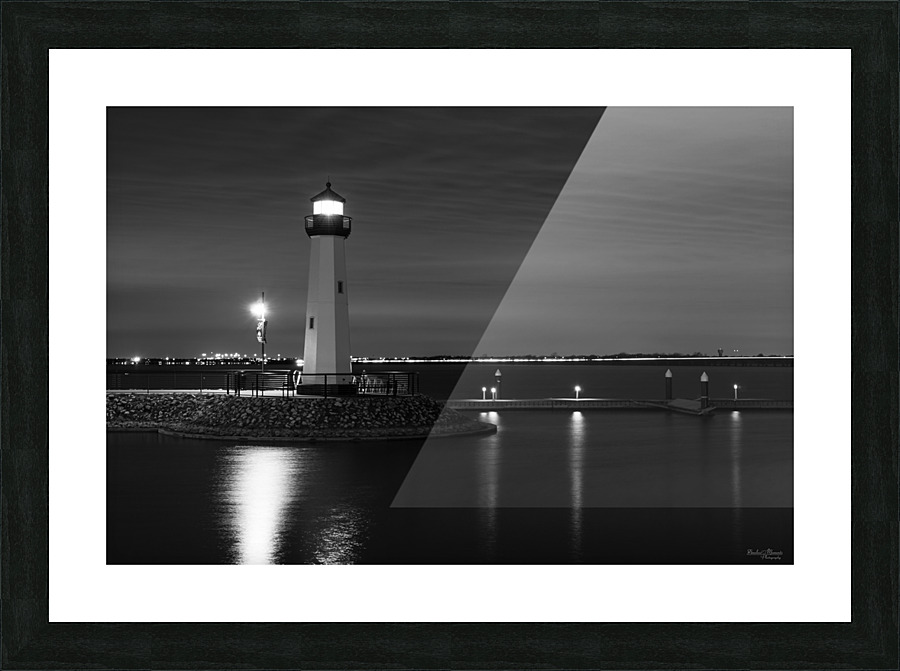 Texas Harbor Lighthouse Grayscale Picture Frame print