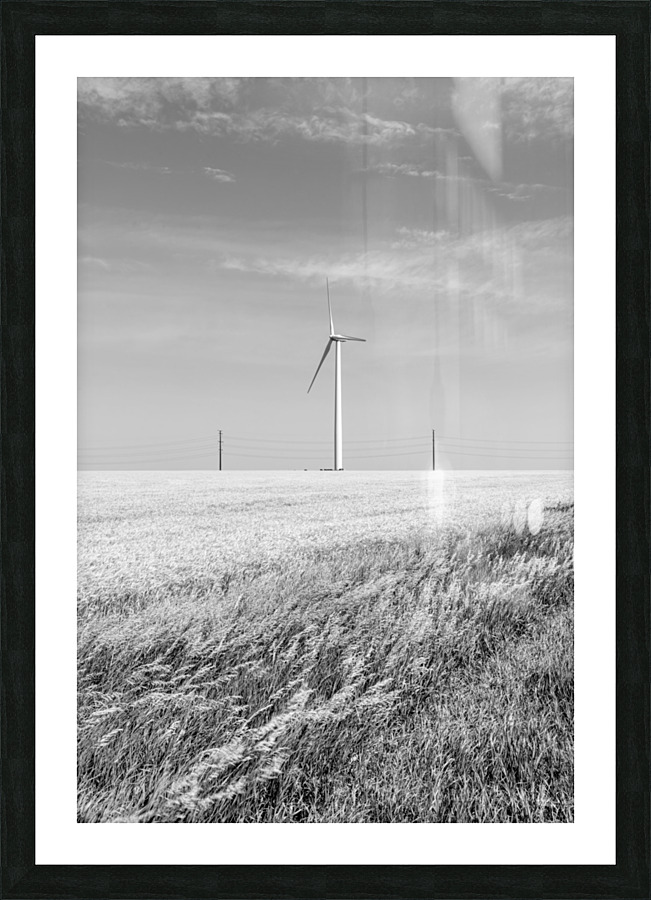 Single Windmill Turbine Grayscale Picture Frame print