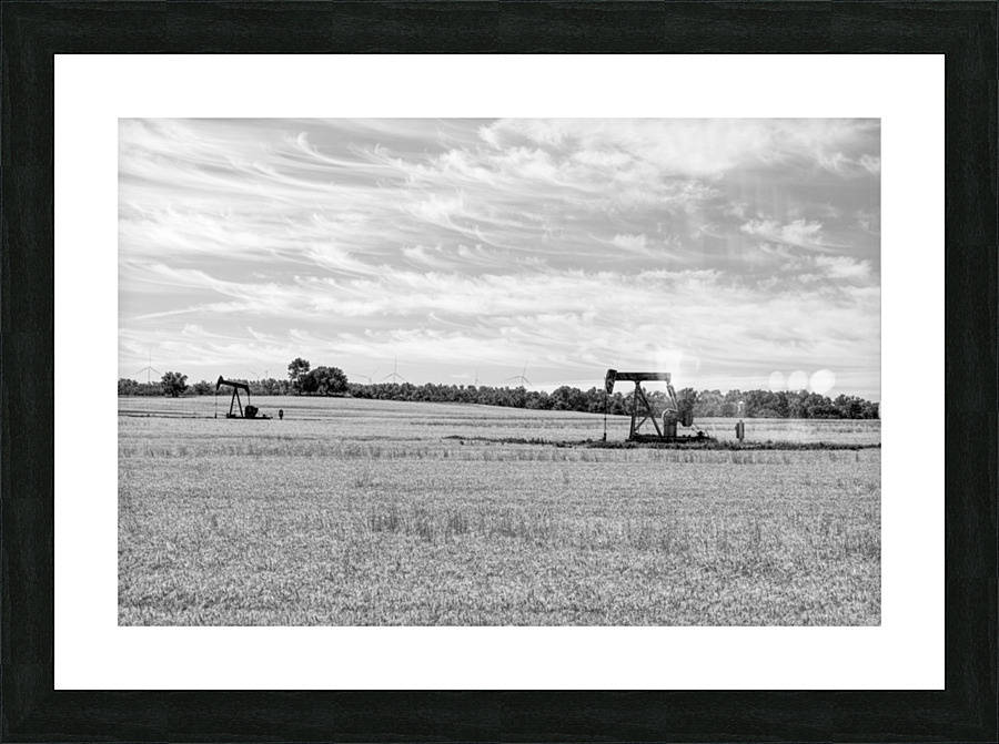 Two Oil Pumpjacks Grayscale Picture Frame print