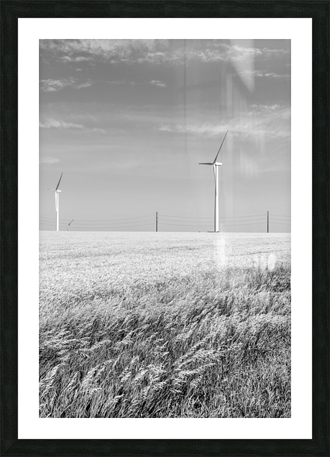 Two Windmill Turbines Grayscale Picture Frame print