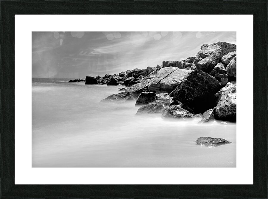 Shell Island Jetty Moving Waves Grayscale  Picture Frame print