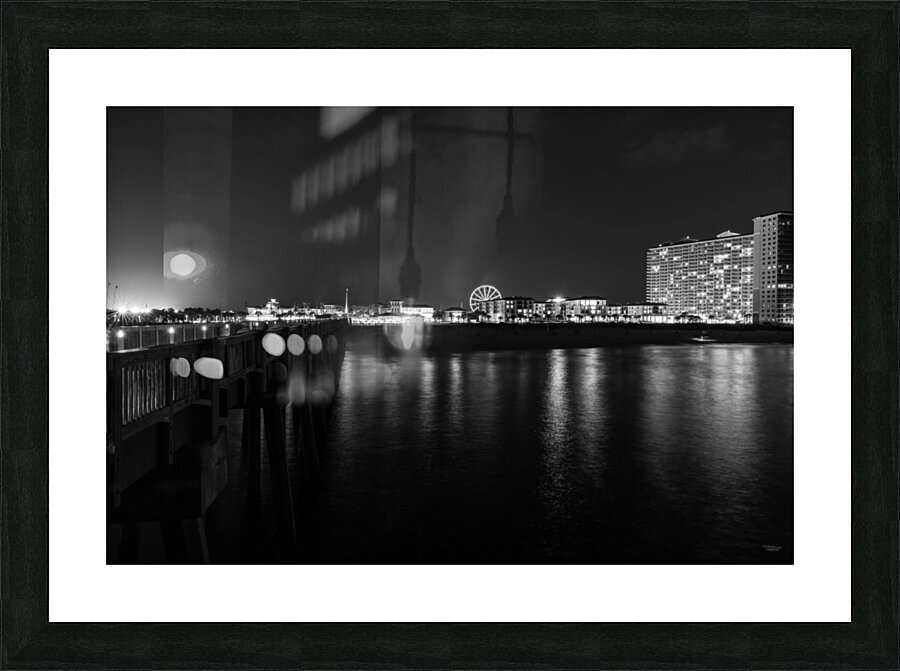 Panama City Beach Night Grayscale Picture Frame print