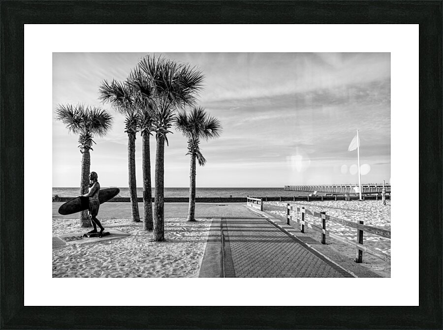 Paved Walkway To Pensacola Beach Grayscale Picture Frame print