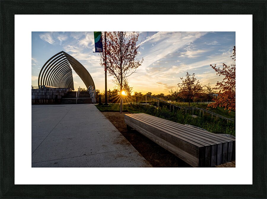 Sunrise Bench View Of Farnam Pier Picture Frame print