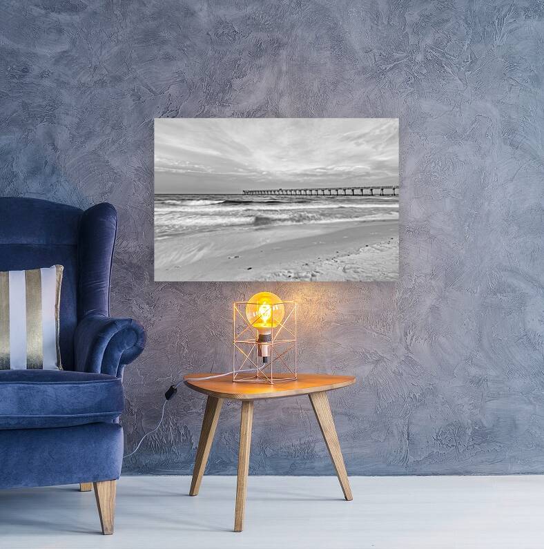 Rolling Waves Navarre Beach Pier Grayscale Reproduction