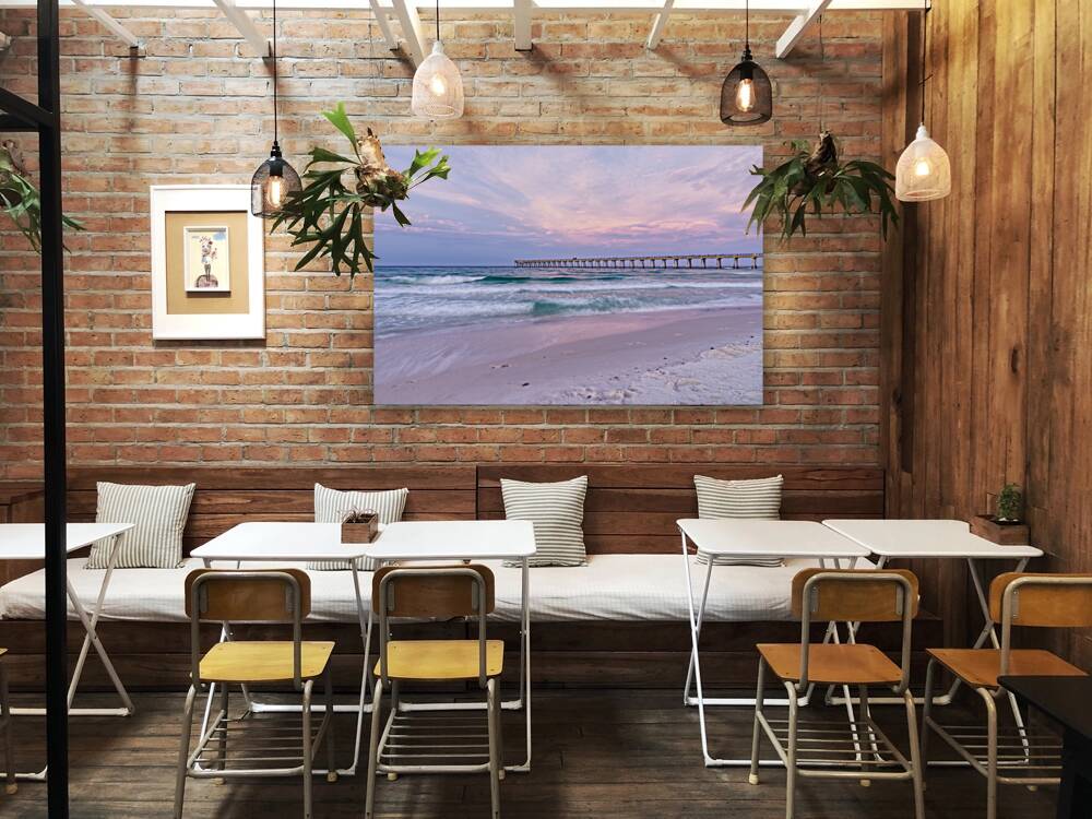 Pink Rolling Waves Navarre Beach Pier Reproduction