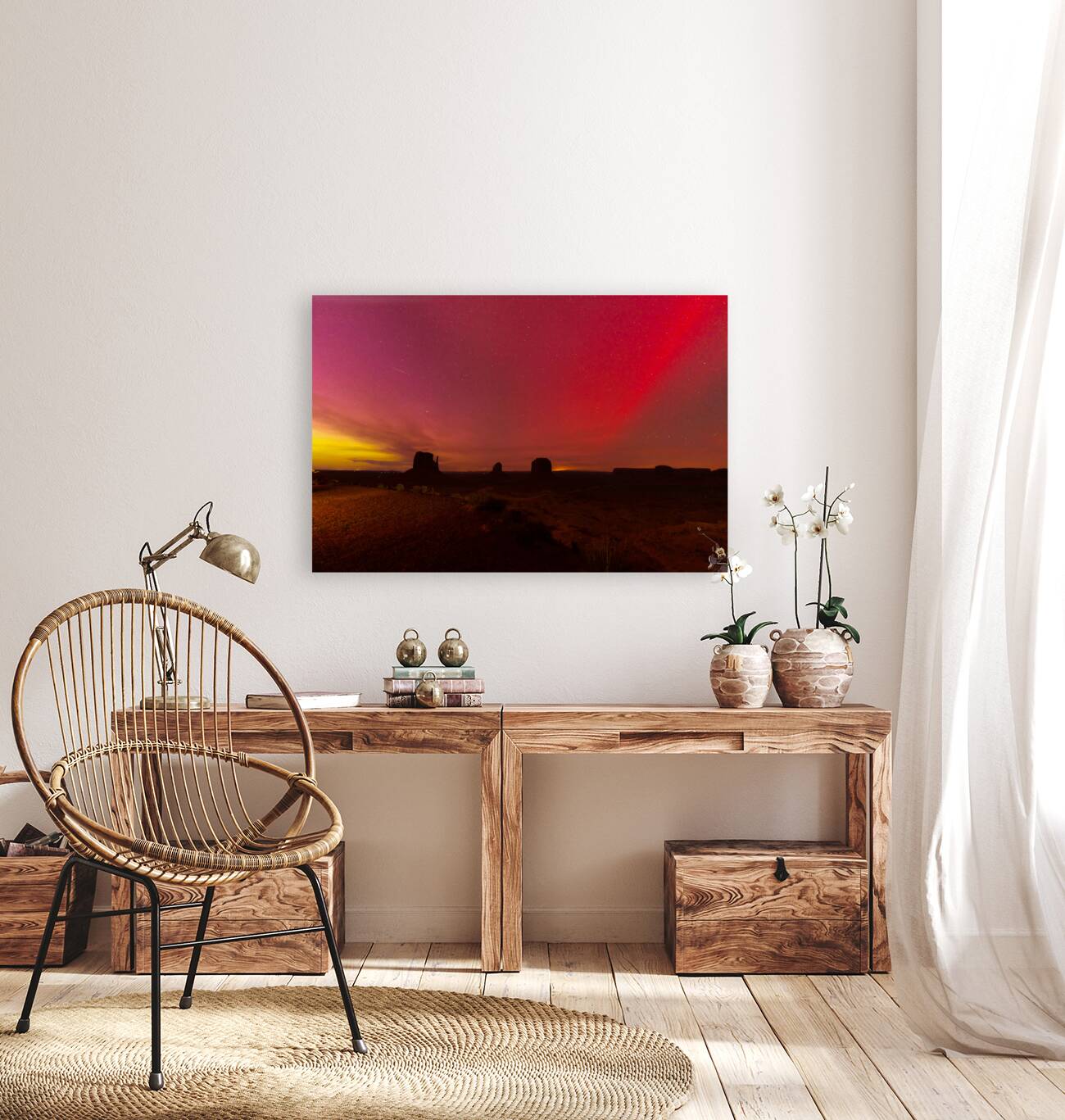 Monument Valley Buttes Northern Lights Reproduction